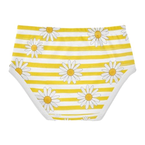 Toddler Panties, White Daisies Yellow Striped Girls Underwear Cotton, 2–8 Years2