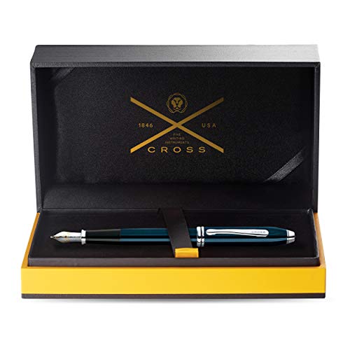 Cross Townsend Quartz Refillable Fountain Pen, Medium Nib, Rhodium-Plated Appointments, Includes Luxury Gift Box - Blue Lacquer #TOP2