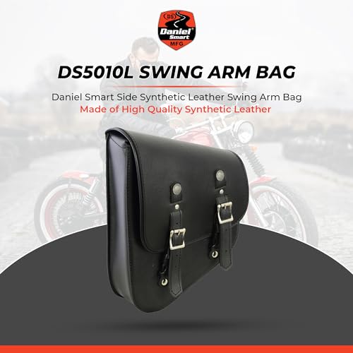 Bolsa de cuero para motocicleta Daniel Smart para brazo oscilante, color negro, bolsa lateral izquierda con cierre de hebilla para motocicleta miniatura 2