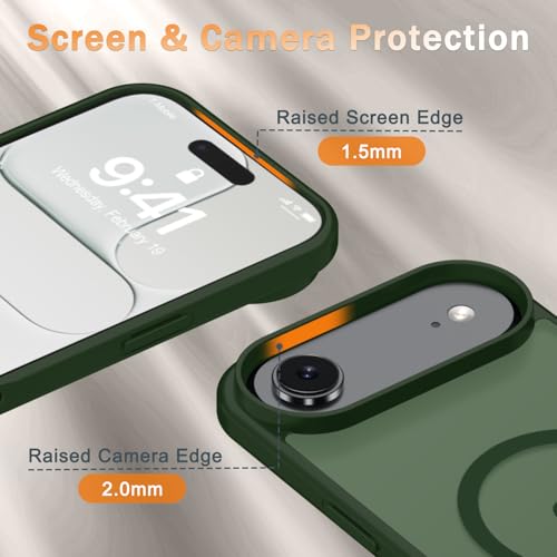 Image of YENAPOON for iPhone Air Case, Matte Magnetic Phone Cover [with 1 Screen Protector] [Support for MagSafe] [Shockproof Military Grade Protection] Translucent Frosted Back, Sage Green