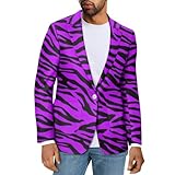 CLOHOMIN Purple Pink Tiger Stripe Pattern Suit Jackets Animal Fur Skin Printed Trendy Men's Business Knit Blazer Suit for Dinner,Prom,Party Slim Fit Formal Dress