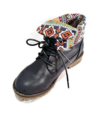Bella Marie Newyork-28K Girl Kids Girls Youth Fold Over Combat Print Boots Synthetic Shoes3