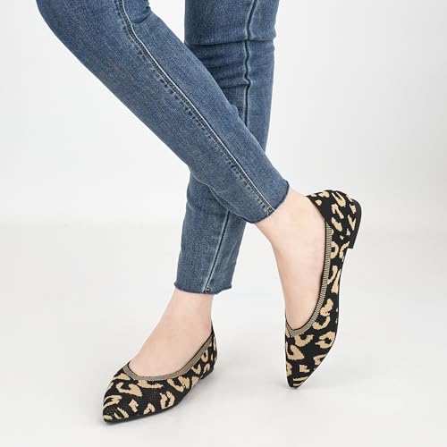 HARENCE Women's Flats Ballet Shoes: Comfortable Pointed Toe Soft Knit Flat Casual Slip On Work Dress Shoes for Walking Wedding Dating 6