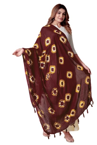 Image of Traditional Bandhani Dupatta for Women Soft Cotton Blend with Tie-Dye Print and Elegant Design for Ethnic