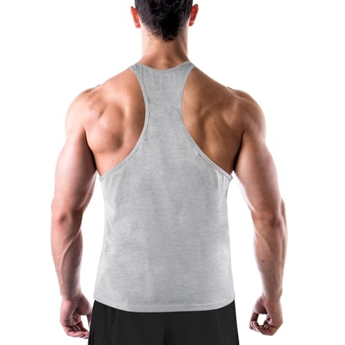 Donason Men's Gym Tank Tops, Mens Bodybuilding Stringer Vest Workout Muscle Tank Top, Y-Back Cotton Sleeveless T-Shirt for Fitness Training