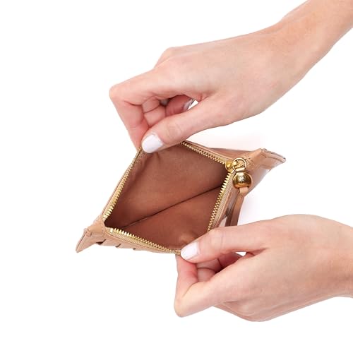Image of HOBO Carte Leather Minimalist Card Case with Zip Pocket for Cash, Business Card Holder, Protective ID Window, and Slim Design for Travel, Sandstorm
