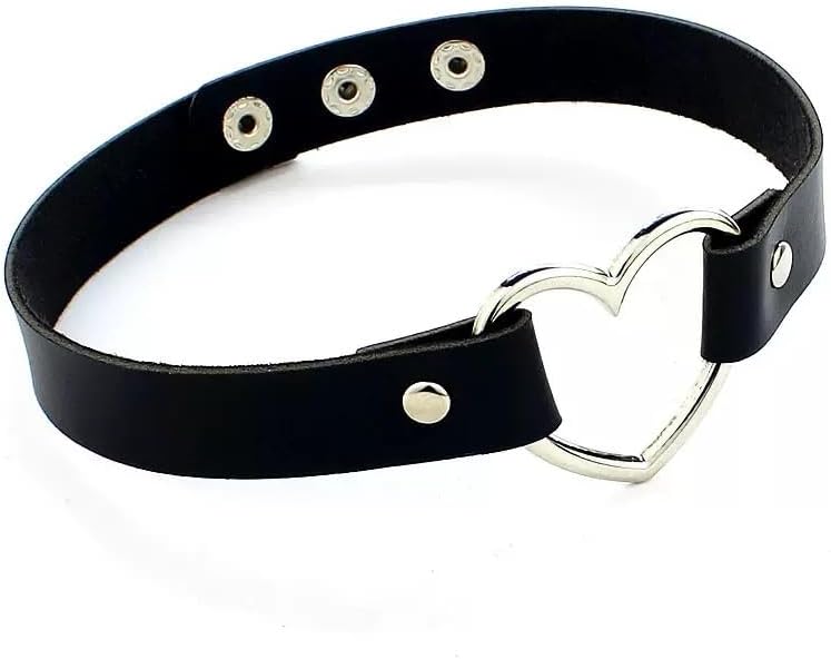 Gothic Punk Leather Choker Necklace Set, Black Faux Leather with Silver Alloy Chain, 4 Piece Collection with Spikes and Heart Pendant - Image 7