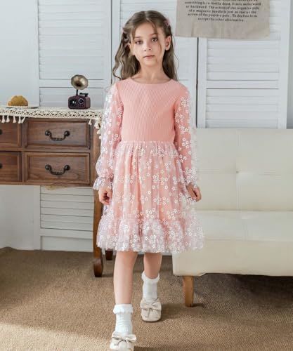 Girls Tutu Dress Long Sleeve Toddler Tulle Fall Winter Party Dresses for Kids 3-7T4