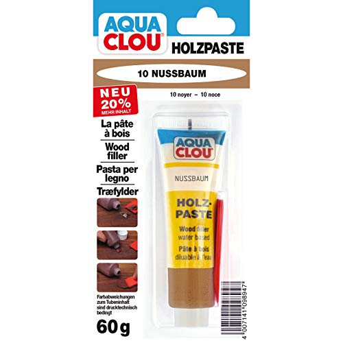 Clou Holzpaste Holzspachtel: innen Holz Spachtelmasse zum Ausbessern von Löchern, Dellen, Rissen in Möbeln, Türen, Parkett und Laminat - nussbaum, 60 g