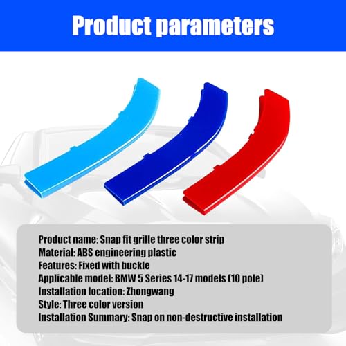 Image of 3 PCS Car Grille Insert Trims, ABS Snap-on Front Grill Mesh, 3D Car Grille Buckle Strip, Tri-color Automobile Stripe Decoration, Compatible with BMW 5 Series 14-17 (Red & Blue & Dark Blue)