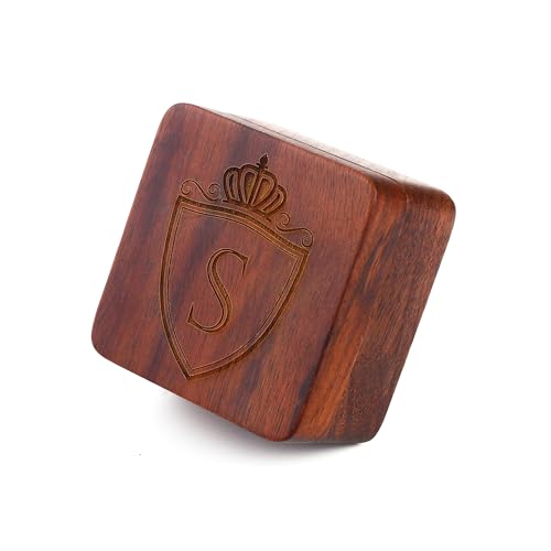 Image of Mens Initial Silver Cufflinks A-Z Alphabet Letter Steel Cuff Links with Engraved Walnut Wood Box Groom Groomsman Wedding Set