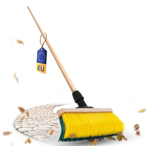 Novaliv Escoba premium con mango de 50 cm, cepillo especial de cerdas curvas, ideal como escoba de jardín, escoba rascadora, escoba de césped artificial, ideal para camping, escoba de calle, escoba de