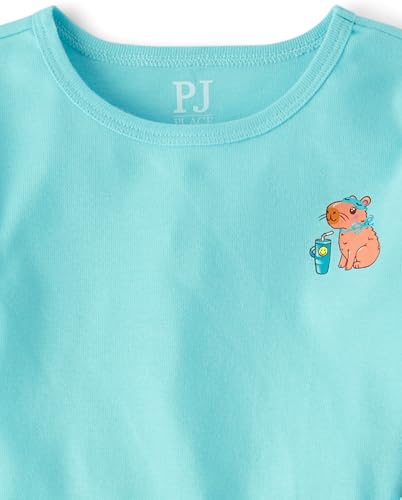 Image of The Children's Place Girls' 100% Cotton Short Sleeve Top and Pants,2 Piece Pajama Set