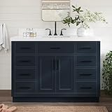 ARIEL Hepburn 49' Midnight Blue Bathroom Vanity with Sink, 1.5' Pure White Quartz Countertop & Backsplash, Rectangular Sink,...
