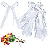 Materiales de alta calidad: los lazos para coche de boda están cuidadosamente elaborados con cinta de raso de alta calidad, con superficie lisa, tacto suave, buena resistencia a las arrugas, no se deforman ni se deshacen, brindándole el efecto decorativo más perfecto.