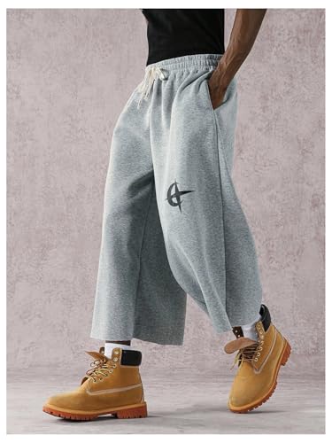 OYOANGLE Men's Capri Sweatpants Graphic Elastic Drawstring Waist Y2K Loose Straight Leg Pants Streetwear2