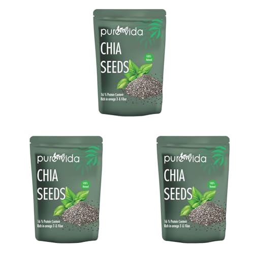 Image of Purevida Raw Chia Seeds 200gm| Superfood for Weight Management | High in Calcium, Protein, Fiber & Omega-3 | Non-GMO, Antioxidant-Rich, Reusable Pack | Healthy Breakfast & Snack (Pack of 3)