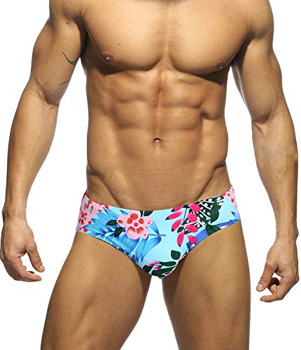 MIZOK Men's Ployester Swimsuit Bikini Briefs with Adjustable Drawstring