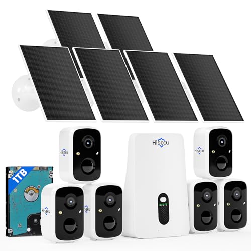 Hiseeu Solar Security Cameras Wireless Outdoor System, 6 Cam-Kit, Expandable to 10CH, No Monthly...