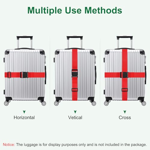 Image of M METERXITY 2-Sets Luggage Straps TSA Approved, Travel Straps for Luggage Suitcase Tags Set, Adjustable Suitcase Belt [Red]