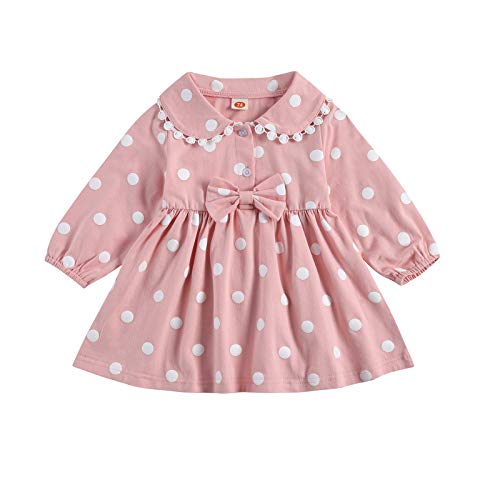 Toddler Baby Girl Sweater Dress Cute Kids Solid Ruffle Long Sleeve Dresses Top Fall Winter Warm Outfits Clothes (I Pink, 0-6 Months)