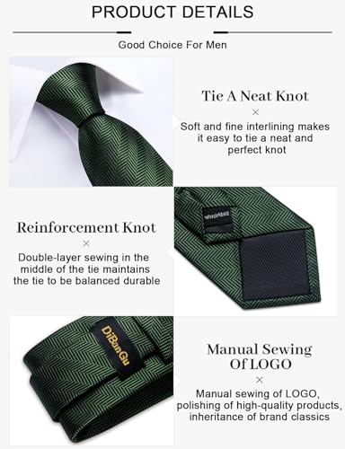 Image of DiBanGu Mens Tie Silk Plaid Striped Necktie and Pocket Square Cufflinks Tie Clip Set with Gift Box Formal Wedding Party