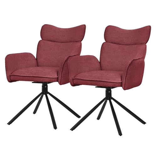 ML-Design Lot de 2 Chaises de Salle à Manger Pivotantes à 360°, Rouge, Revêtement en Tissu,...