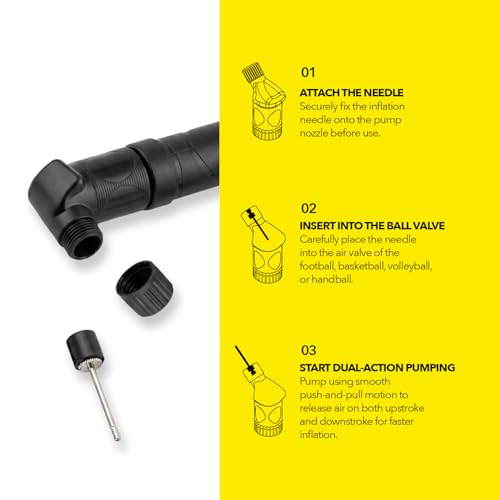 Image of Boldfit Ball Pump with Needle Dual Action Hand Pump for Football, Basketball, Volleyball, Rugby, Soccer Football Pump with Pin Mini Air Pump for Sports Balls Football Pumper, Black