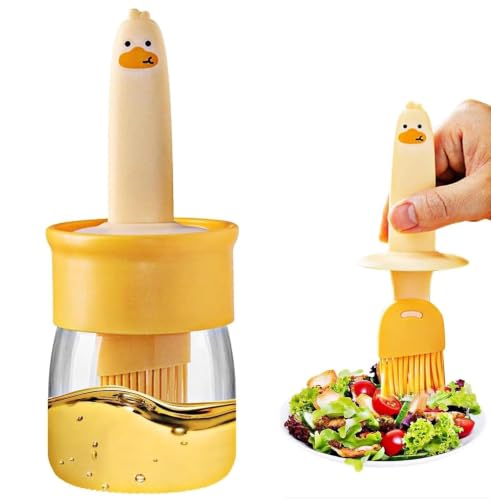 Image of Plastic Oil Dispenser Bottle with Silicone Brush, Oil Dispenser Jar with Cute Duck Design Brush for Basting, Grilling and Cooking in Kitchen