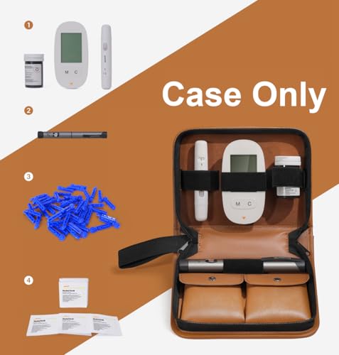 SHBC Blood Glucose Monitor Kit, Durable Eco-friendly PU Leather Diabetic Insulin Supplies Carrying Case, Blood Glucose Meter Storage Organize Bag with Adjustable Capacity and Multi-Pocket Design