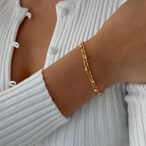 VRIUA Dainty Gold Bracelets for Women, 14K Gold Plated Layered Bracelet Simple Sparkle Twisted Chain Bracelets Adjustable Diamond Bracelets Set Gold Jewelry for Women3