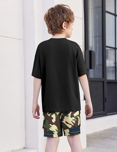 Image of Arshiner Boys' 2-Piece Cotton Outfit Short Sleeve Crewneck T-Shirt & Cargo Shorts Set Summer Casual Clothes for Kids 5-13