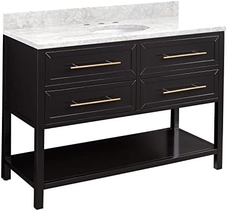 Signature Hardware 463231 Robertson 48" Free Standing Single Vanity Cabinet Set with Mahogany Cabinet, Stone Vanity Top and Oval Undermount Sink - 8" Faucet Holes