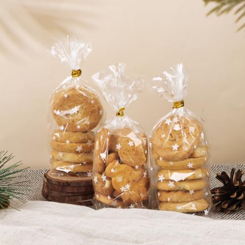 100 Stück Geschenktüten mit Kabelbinder Transparent Bodenbeutel 9,5x16x6cm Plätzchen Beutel Süßigkeiten Tüten Candybar Bags Partytüten Zellophantüten Geschenke für Weihnachten Party