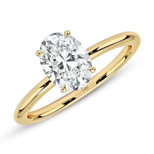 MAX + STONE 3 Carat Oval Cubic Zirconia Solitaire Engagement Ring for Women |Simulated Diamond Ring | 14k Gold Engagement Ring | Yellow Gold CZ Engagement Ring