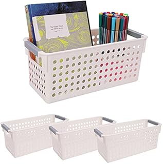 OVAKIA Plastic storage Boxes 3 Pack Storage Basket Home Organizer with Handles Shelf Baskets Cupboard Desktop Multi-Purpose Storage Boxes for Kitchen Bathroom office and Cabinet (Small)