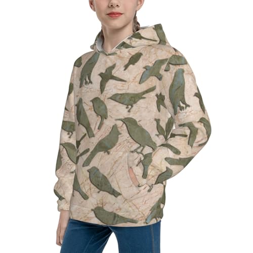Birds Marble Relief Kid Hoodies Boys Sweatshirts Girls Pullover with Pocket2