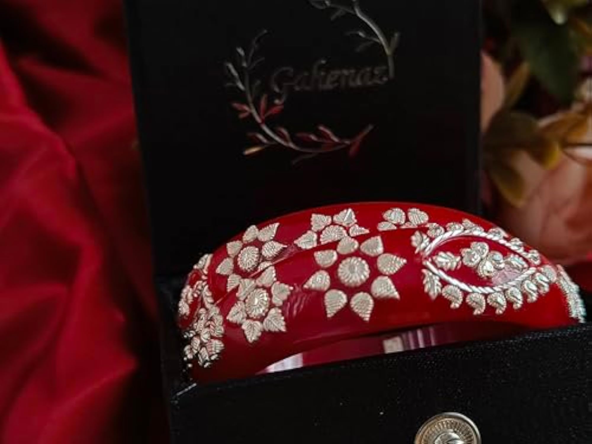 Silver Dark Red Mohini Pola Bangle Set, Pack of 2
