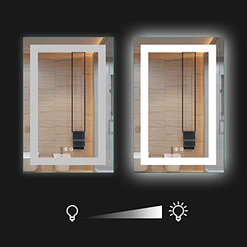 24 X 36 Led Lighted Mirror For Bathroom Wall, Etl Listed Illuminated Vanity Mirror With Lights, Dimmable, Fogless Front Lights Ip67 Three Buttons（Horizontal & Vertical） #TOP2