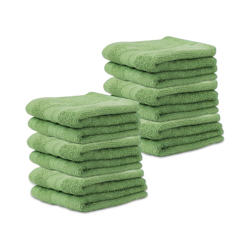 Image of Layers 100% Cotton Face Towels | 450 GSM Soft & Highly Absorbent | Aqua Plush Collection | Pack of 12 Super Soft Towels for Men & Women | 30 x 30 cm - Green