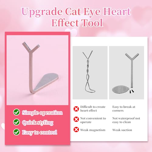 heemeei Cat Eye Magnet for Nails, Heart Shape & Rabbit Shape Magnetic Effect, Cylindrical and Rectangle Double-head Magnetic Sticks, DIY Manicure Kit with Y-Shaped Guide Sticks for Home and Salon Use