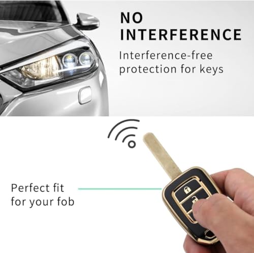 Image of TPU Car Key Cover Black & Golden Compatible for Honda Amaze, City, WR-V, Jazz (Honda, 2 Button Remote Key New)