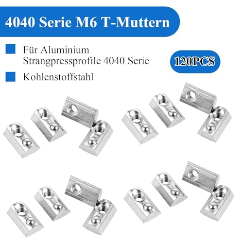 LOLYSIC Lot de 120 écrous M6 avec boule de centrage - Rainure 8 T - Série 40 M6 - Profilé en aluminium - 40 x 40 mm - Écrou coulissant en acier au carbone avec boule à ressort pour montage modulaire – vue 4