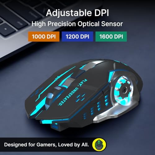 Image of pTron Flick M2 Wireless Gaming Mouse w /RGB Lights, Precision Tracking, Dual Wireless Modes-BT & 2.4GHz, 6 Buttons, Thumb Support, Rechargeable, Ergonomic Design for Laptop, Smartphone, Tablet (Black)