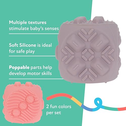 Image of Nuby Silicone Block Poppers - (2-Pack) Interactive Baby Block Toy for Babies 10+ Months - Pink and Purple