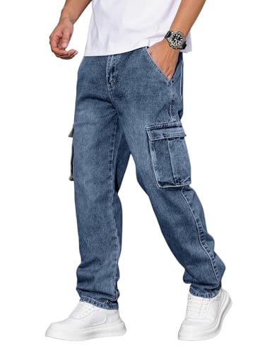 URBAN POCKETS Jeans for Men || Men's Jeans Denim (Blue-Cargo-Jeans-U23-38)