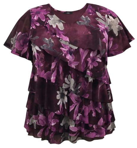 Image of LEEBE Women and Plus Size Printed Mesh Ruffle Top (Small-5X)