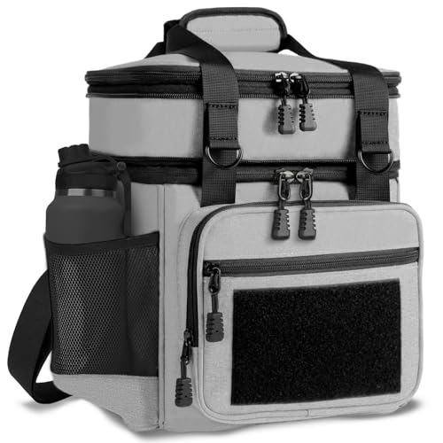 GLENKEY Double Deck Insulated Lunch Box, Expandable Large Lunch Bag Leakproof Cooler Bag Lunch Pail for Men Women Adults Work Shifts Travel Daytrip, Grey,16L