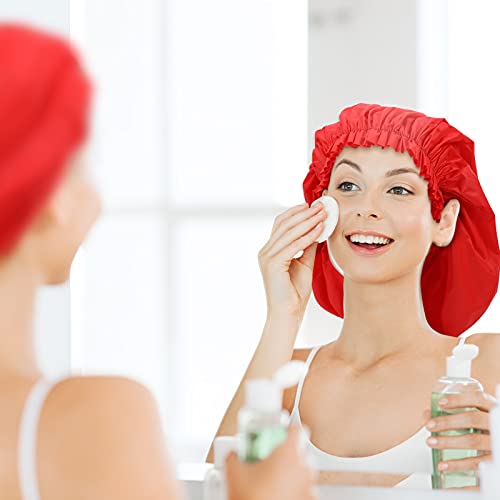 4 Pieces Jumbo Shower Caps For Braids, Extra Large Shower Caps, Long Shower Cap For Braids, Braid Bonnets Waterproof Hats Oversize Bath Caps For Women Girls (Black, Grey, Blue, Red,Blank Pattern) #TOP5