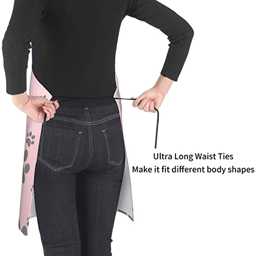 Perinsto Cute Dog Paws Pink Waterproof Apron With 2 Pockets Kitchen Chef Aprons Bibs For Cooking Baking Painting Gardening Grooming #TOP3